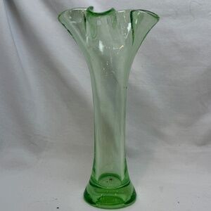 Vintage 1930s Green Depression Glass Ruffled Edged Small Bud Flower Swung Vase
